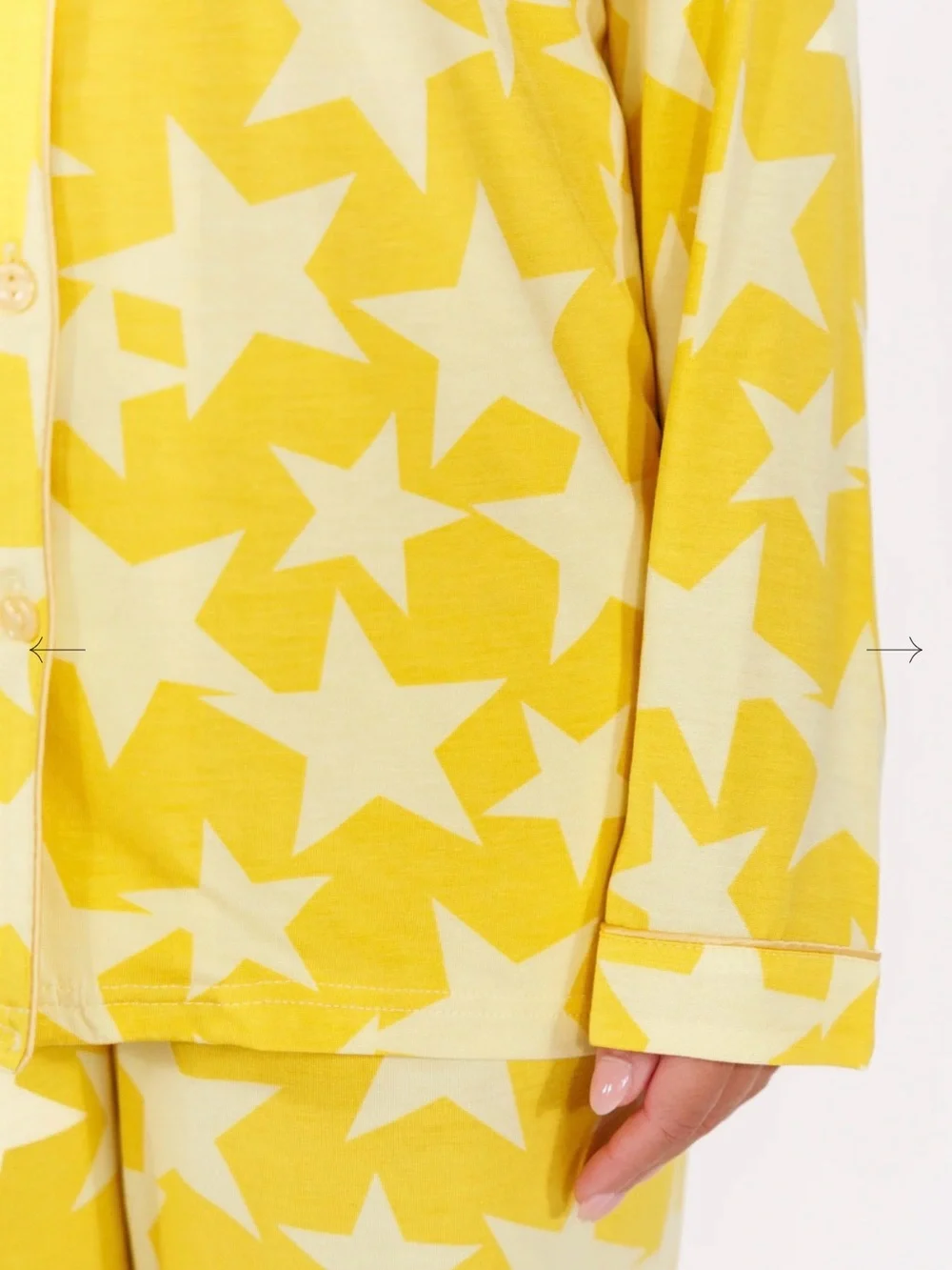 Women’s Yellow Star-Print Pajama Set - Button-Front Lounge PJs